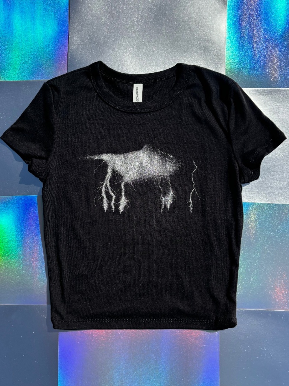 Metallic Silver Lightning Storm Baby Tee / Crop Top
